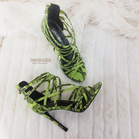 Lime Green Strappy High Heels Shoes Percy - Picture 2 of 9